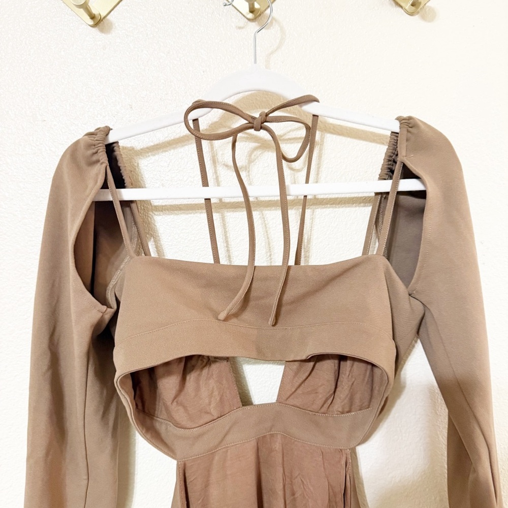 NWT ATOIR The Serpent Strappy Halter Long Sleeve Cutout Mini Dress in Lion US 8 - Picture 7 of 10